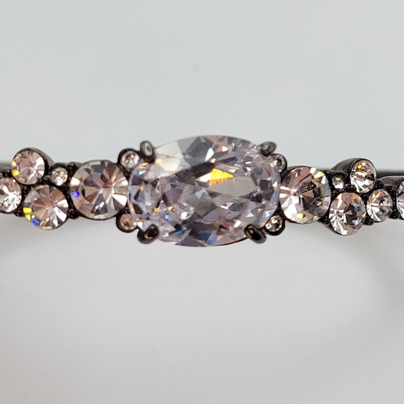 Givenchy | Clear Ice Crystals Gun Metal Hinged Bangle Bracelet - Picture 5 of 12